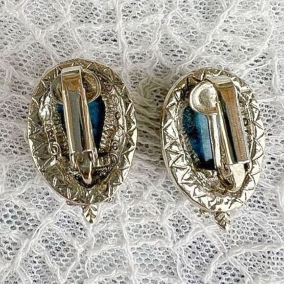 Vintage 60's 70's Signed Arthur Pepper ART Turquoise Teardrop Clip Earrings - Picture 4 of 11